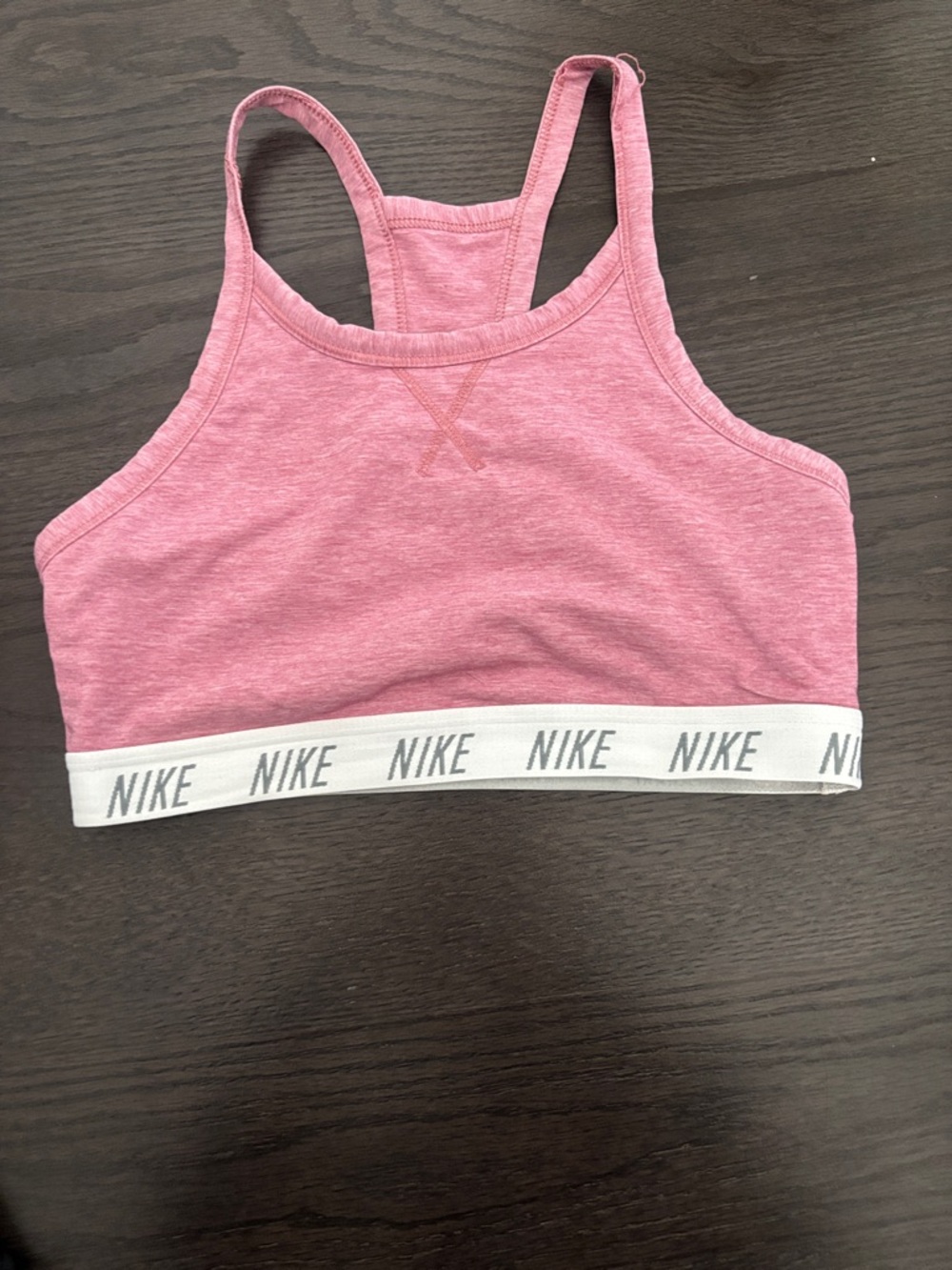 Nike Pink Heather Racerback Sports Bra with White Logo Band